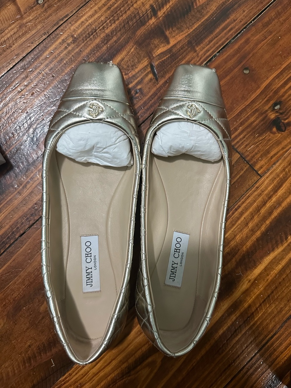 Jimmy Choo Metallic Champagne Quilted Ballet Flats